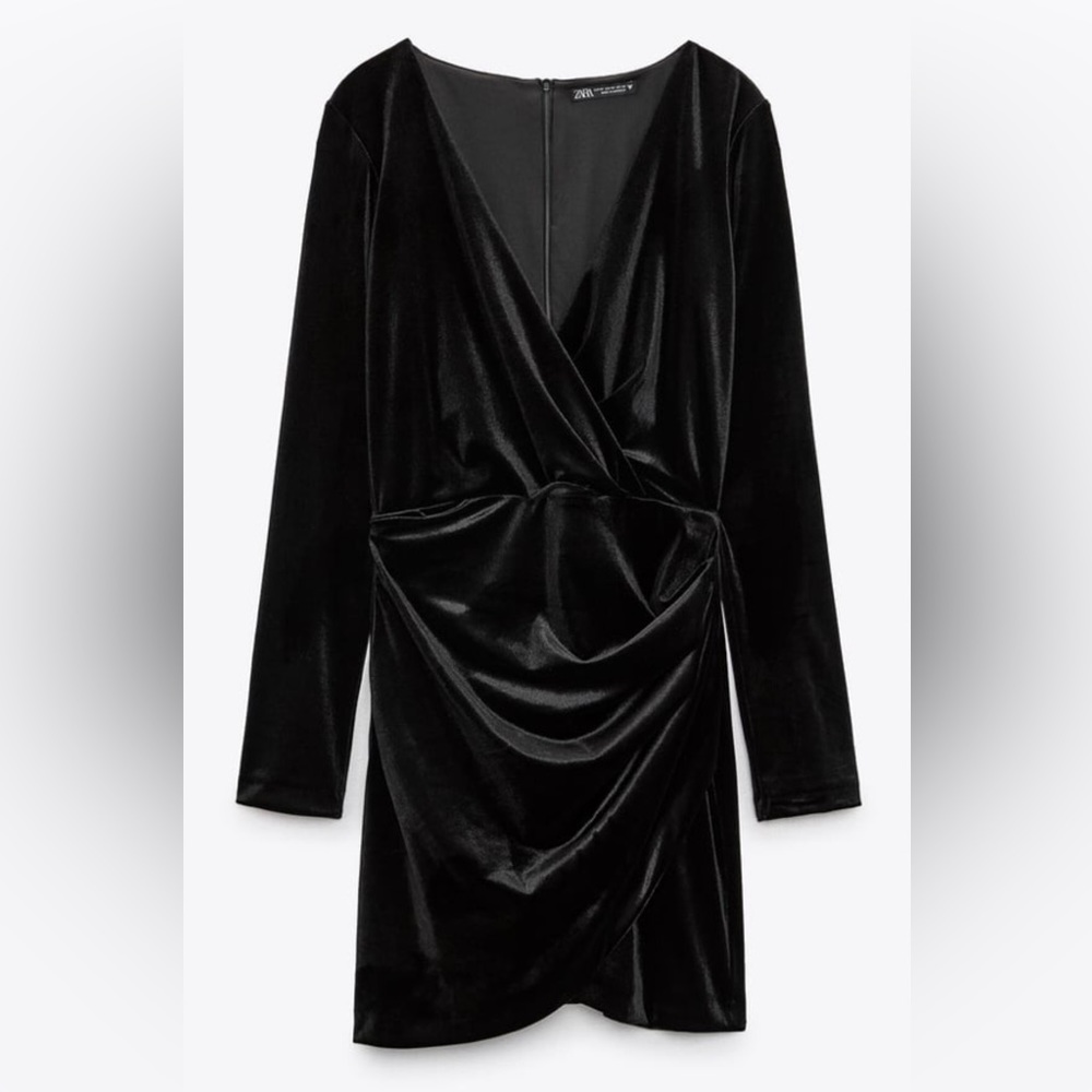 ZARA SHORT VELVET DRESS BLACK SIZE XS NWT